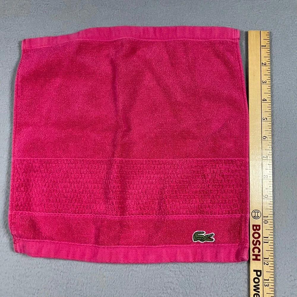 Lacoste Pink Supima Cotton Washcloth Embroidered Crocodile Logo Towel